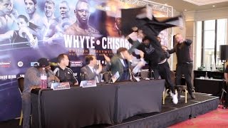 UNBELIEVABLE  DERECK CHISORA LAUNCHES TABLE AT DILLIAN WHYTE IN MIDDLE OF PRESS CONFERENCE [upl. by Cock]