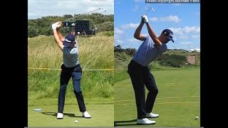 Justin Thomas golf swing  Long Iron faceon amp downtheline July 2017 [upl. by Nohtiek]