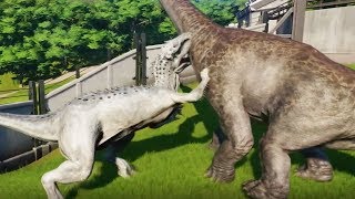 INDOMINUS REX Vs APATOSAURUSBRACHIOSAURUSCAMARASAURUSMAMENCHISAURUS  Jurassic World Evolution [upl. by Amor]